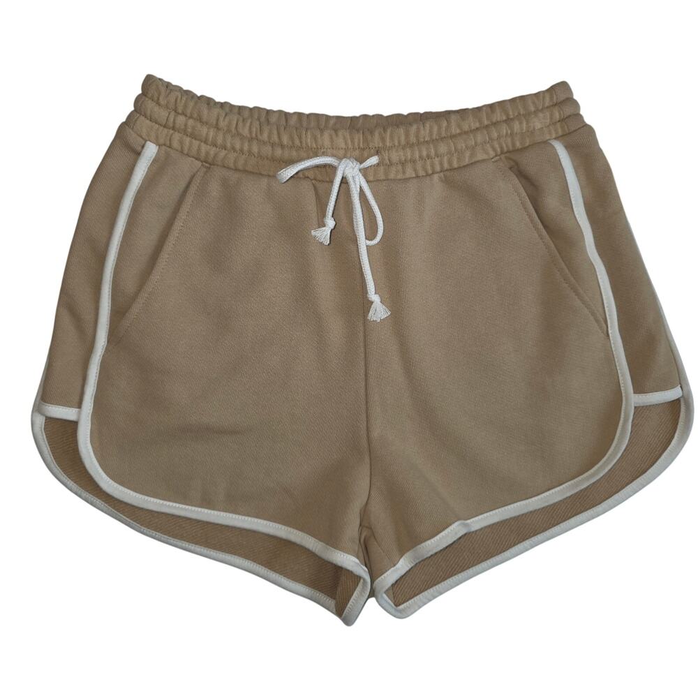 NWT S Women's Beige Terry Cloth Shorts w/Pockets & Elastic Waist